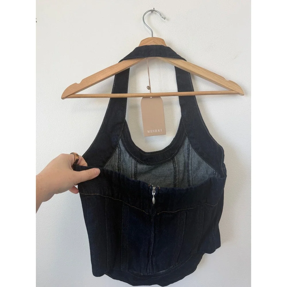Meshki Meadow Denim Corset Halter Top – Indigo Blue – Size Medium – NWT - Picture 4 of 4